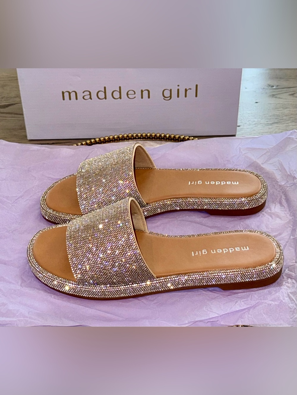 Madden Girl Addiie Silver Rhinestone Slide Sandals | Sz: 7 (NWB)